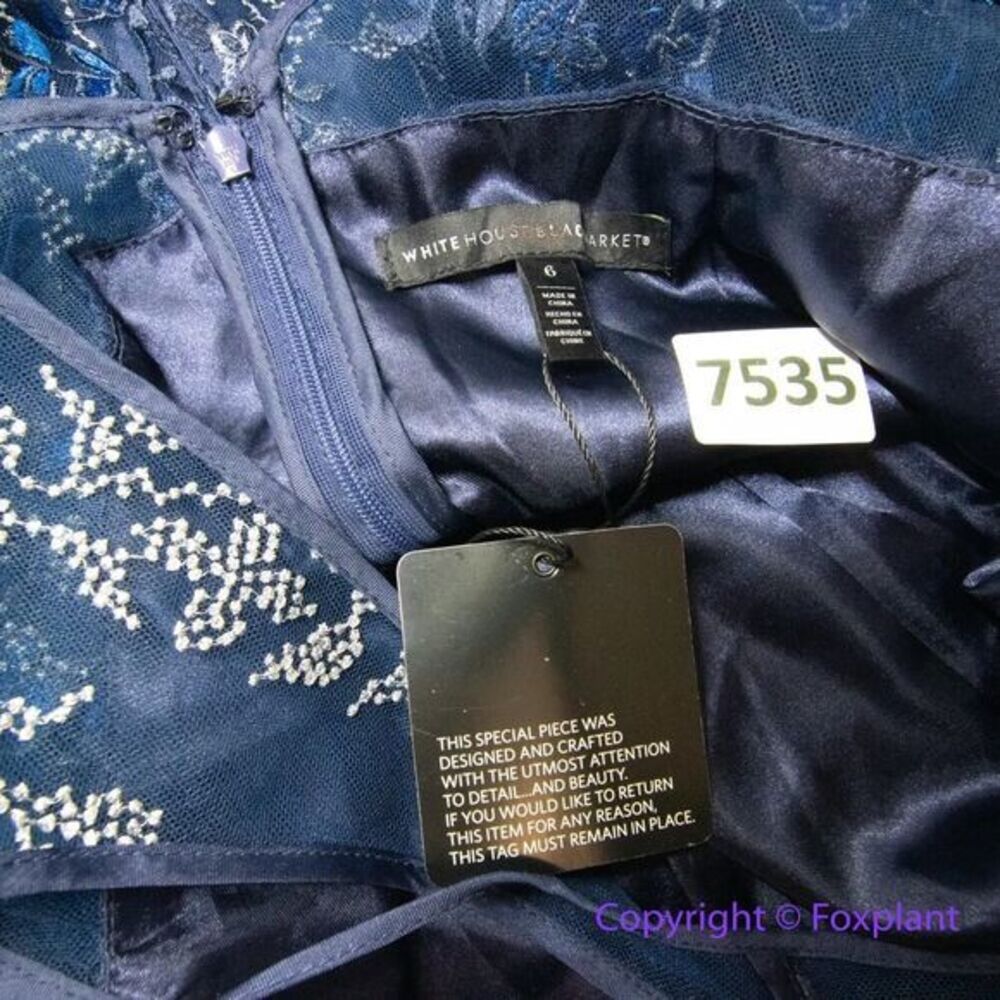 New! White House Black Market blue embroidered fit and flare dress, size 6‎ - Picture 15 of 16